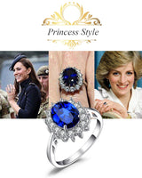 Oval Blue Sapphire Halo Pendant Necklace – 925 Sterling Silver Vintage Royal Style Necklace for Women