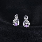 Infinity Amethyst Stud Earrings – 925 Sterling Silver Purple Gemstone Earrings for Women