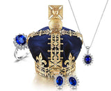 Oval Blue Sapphire Halo Pendant Necklace – 925 Sterling Silver Vintage Royal Style Necklace for Women
