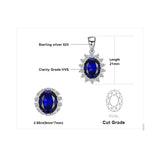 Oval Blue Sapphire Halo Pendant Necklace – 925 Sterling Silver Vintage Royal Style Necklace for Women