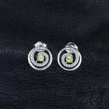 Peridot Circle Stud Earrings – 925 Sterling Silver Double Halo Gemstone Earrings for Women