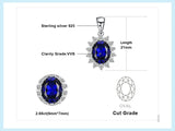 Oval Blue Sapphire Halo Pendant Necklace – 925 Sterling Silver Vintage Royal Style Necklace for Women