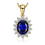 Oval Blue Sapphire Halo Pendant Necklace – 925 Sterling Silver Vintage Royal Style Necklace for Women