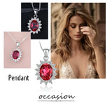 Oval Blue Sapphire Halo Pendant Necklace – 925 Sterling Silver Vintage Royal Style Necklace for Women