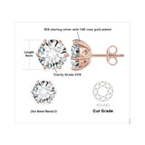 Moissanite Stud Earrings – D Color 925 Sterling Silver Classic Solitaire Earrings for Women