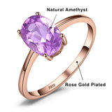 Oval Amethyst Gemstone Ring – 925 Sterling Silver Dainty Gold Plated Ring for Women