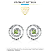 Peridot Circle Stud Earrings – 925 Sterling Silver Double Halo Gemstone Earrings for Women