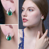 Emerald Green Teardrop Hoop Earrings – 925 Sterling Silver Elegant Gemstone Earrings for Women