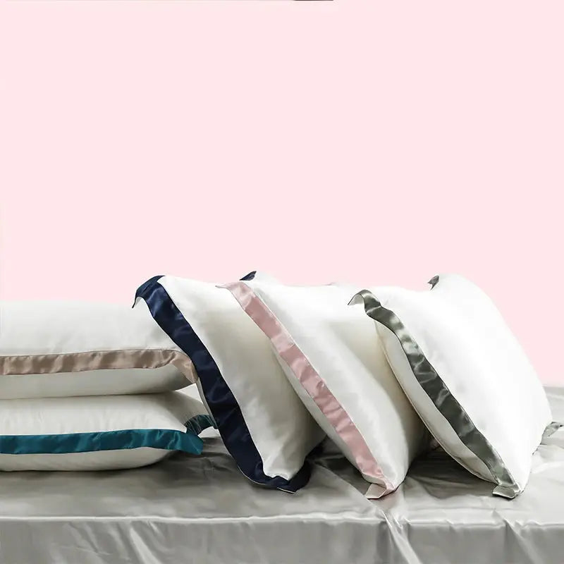 Chroma Chic: White Silk Pillowcase with Colorful Accents