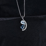 Sky Blue & London Blue Topaz Pendant Necklace – 925 Sterling Silver Teardrop Gemstone Necklace for Women
