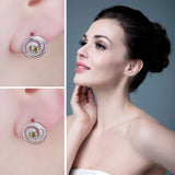 Peridot Circle Stud Earrings – 925 Sterling Silver Double Halo Gemstone Earrings for Women