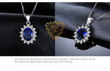 Oval Blue Sapphire Halo Pendant Necklace – 925 Sterling Silver Vintage Royal Style Necklace for Women