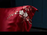 Red Rose Elegance: Pure Mulberry Silk Pillowcase with Floral Embroidery
