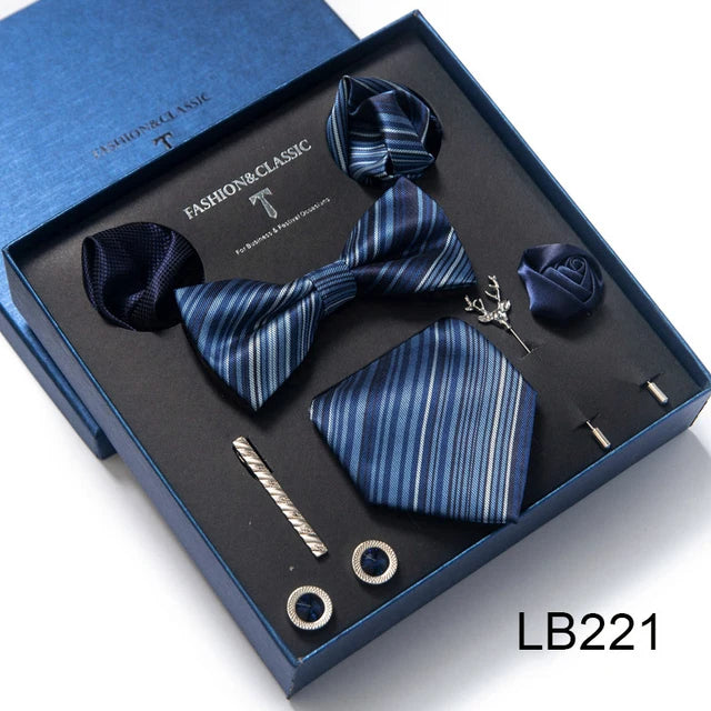 Silk Tie Set with Cufflinks & Pocket Square - Necktie Gift Box