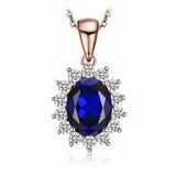 Oval Blue Sapphire Halo Pendant Necklace – 925 Sterling Silver Vintage Royal Style Necklace for Women