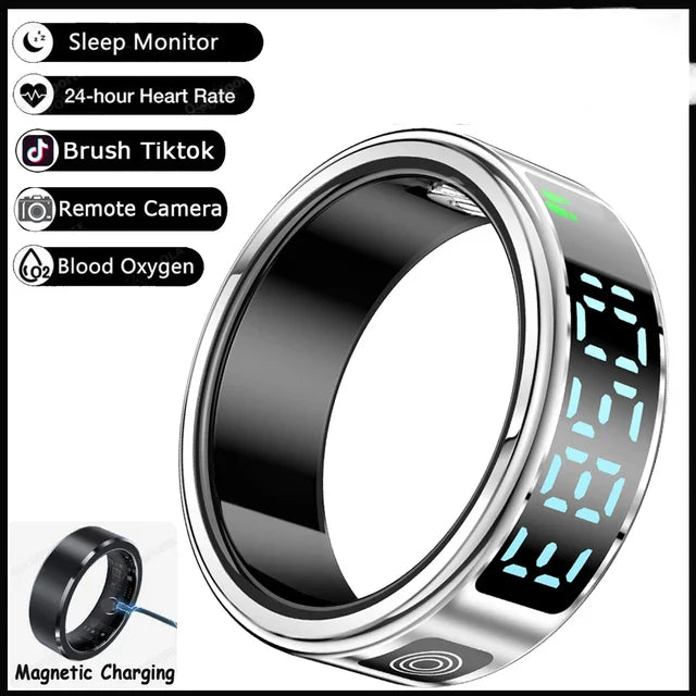 Smart Ring – LED Display, Heart Rate & SpO2, Bluetooth, Waterproof - Julie bags