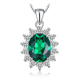 Oval Blue Sapphire Halo Pendant Necklace – 925 Sterling Silver Vintage Royal Style Necklace for Women