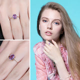 Oval Amethyst Gemstone Ring – 925 Sterling Silver Dainty Gold Plated Ring for Women