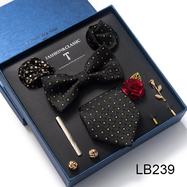 Silk Tie Set with Cufflinks & Pocket Square - Necktie Gift Box