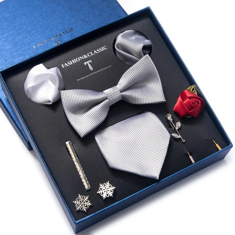 Silk Tie Set with Cufflinks & Pocket Square - Necktie Gift Box