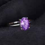 Oval Amethyst Gemstone Ring – 925 Sterling Silver Dainty Gold Plated Ring for Women