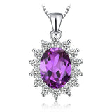 Oval Blue Sapphire Halo Pendant Necklace – 925 Sterling Silver Vintage Royal Style Necklace for Women