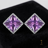 Square Cut Purple Alexandrite Stud Earrings – 925 Sterling Silver Color - Changing Gemstone Jewelry for Women - Julie bags