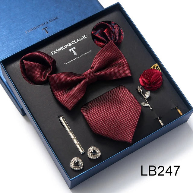 Silk Tie Set with Cufflinks & Pocket Square - Necktie Gift Box