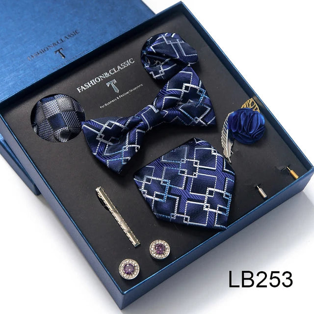 Silk Tie Set with Cufflinks & Pocket Square - Necktie Gift Box