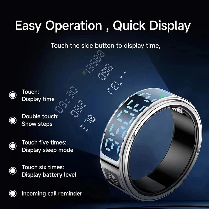Smart Ring – LED Display, Heart Rate & SpO2, Bluetooth, Waterproof - Julie bags