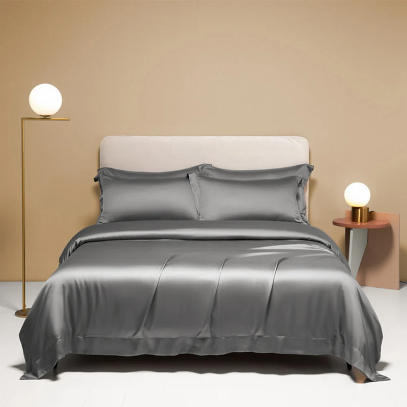 100% Silk Bedding Set - Luxury Solid Color Duvet Cover & Sheets