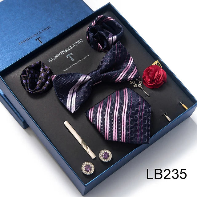 Silk Tie Set with Cufflinks & Pocket Square - Necktie Gift Box
