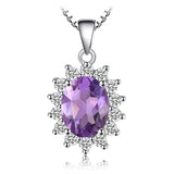 Oval Blue Sapphire Halo Pendant Necklace – 925 Sterling Silver Vintage Royal Style Necklace for Women