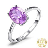 Oval Amethyst Gemstone Ring – 925 Sterling Silver Dainty Gold Plated Ring for Women