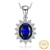 Oval Blue Sapphire Halo Pendant Necklace – 925 Sterling Silver Vintage Royal Style Necklace for Women