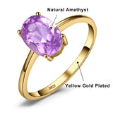 Oval Amethyst Gemstone Ring – 925 Sterling Silver Dainty Gold Plated Ring for Women