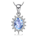Oval Blue Sapphire Halo Pendant Necklace – 925 Sterling Silver Vintage Royal Style Necklace for Women