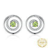 Peridot Circle Stud Earrings – 925 Sterling Silver Double Halo Gemstone Earrings for Women