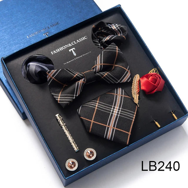 Silk Tie Set with Cufflinks & Pocket Square - Necktie Gift Box