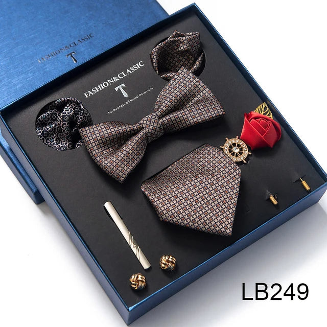 Silk Tie Set with Cufflinks & Pocket Square - Necktie Gift Box