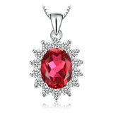 Oval Blue Sapphire Halo Pendant Necklace – 925 Sterling Silver Vintage Royal Style Necklace for Women