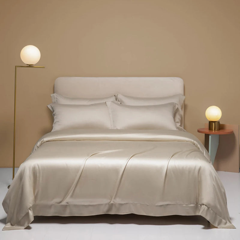100% Silk Bedding Set - Luxury Solid Color Duvet Cover & Sheets