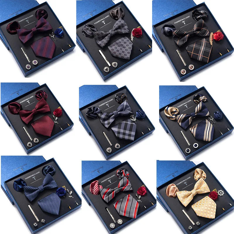 Silk Tie Set with Cufflinks & Pocket Square - Necktie Gift Box