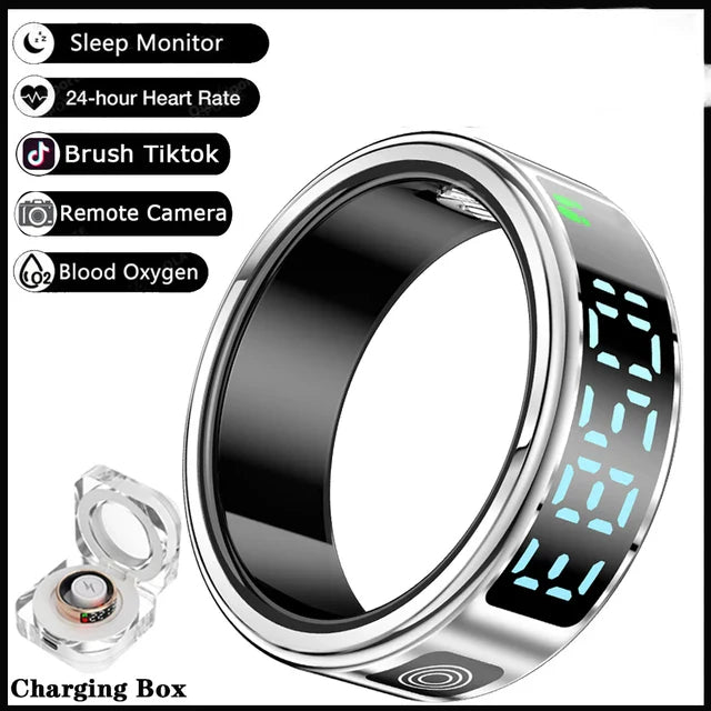 Smart Ring – LED Display, Heart Rate & SpO2, Bluetooth, Waterproof - Julie bags