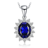 Oval Blue Sapphire Halo Pendant Necklace – 925 Sterling Silver Vintage Royal Style Necklace for Women