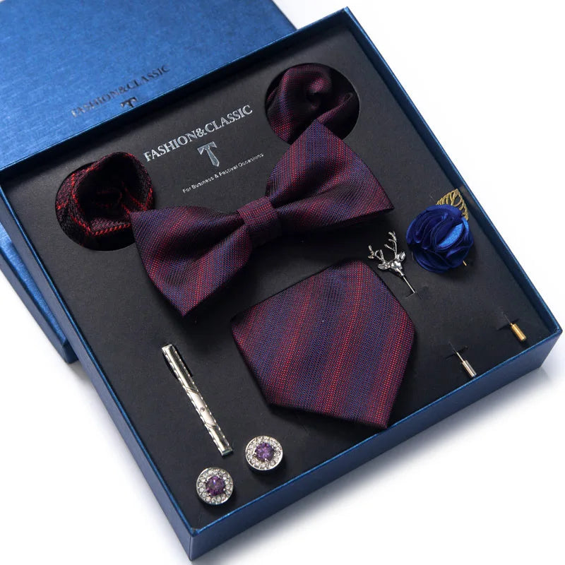 Silk Tie Set with Cufflinks & Pocket Square - Necktie Gift Box