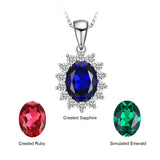 Oval Blue Sapphire Halo Pendant Necklace – 925 Sterling Silver Vintage Royal Style Necklace for Women