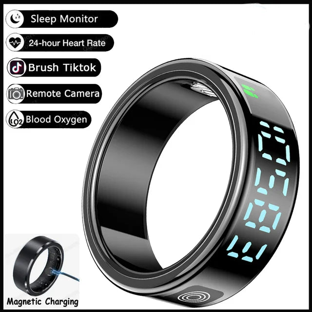 Smart Ring – LED Display, Heart Rate & SpO2, Bluetooth, Waterproof - Julie bags