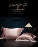 Pink Blossom Charm: Pure Mulberry Silk Pillowcase with Floral Embroidery