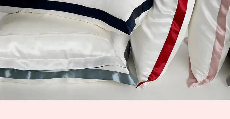 Chroma Chic: White Silk Pillowcase with Colorful Accents
